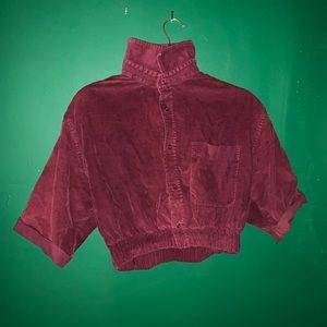 Cherry red cropped corduroy jacket